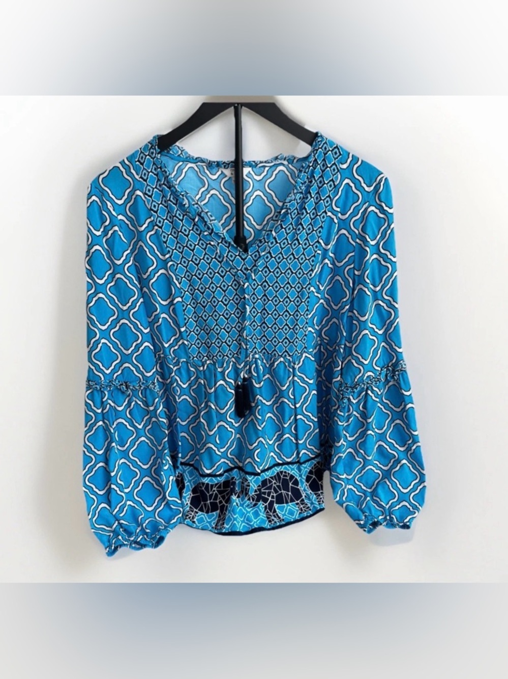 Crown & Ivy Peasant Blouse/ Elephant Border